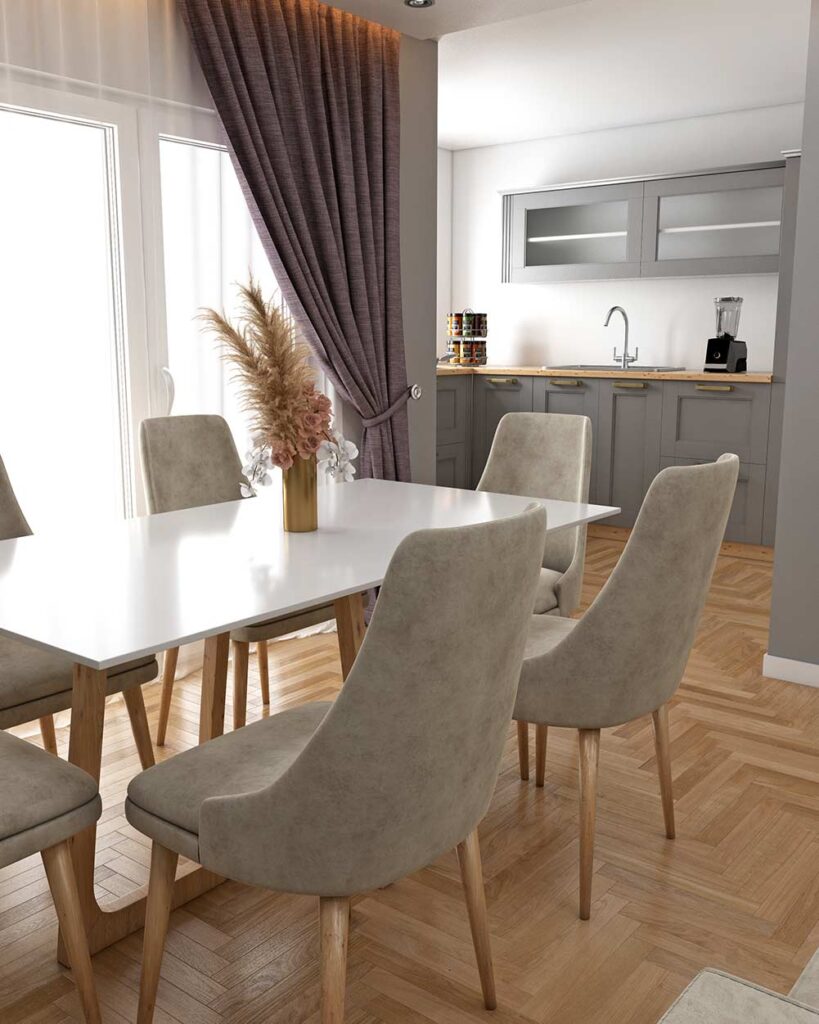 Pravougaoni trpezarijski sto i stolice